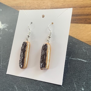mini eclair earrings:custard/whipped cream| food earrings | handmade earrings | mini food | miniature pastry | dangle earrings |fun earrings