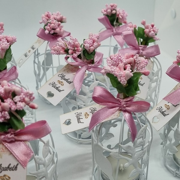 Bougeoir à fleurs personnalisable, cadeau de mariage, cadeau de douche nuptiale, cage de voiture en métal, fuchsia et rose
