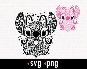 Floral Heart Angel SVG, Stitch Family Svg, Stitch Ears Svg, Angel Svg, Png, Cut files for Cricut, instant download, COD136