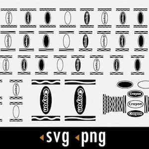 Puede incluir: Clipart digital en blanco y negro de cajas de crayones. El clipart incluye varias formas y tamaños de cajas de crayones, incluyendo algunas con la palabra "Crayon" escrita en ellas.