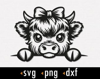 Sbirciare Highland Cow Svg, Peeking Cow Svg, Cow Svg, dxf, Taglia file per Cricut e Silhouette, download istantaneo, COD116