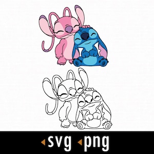 Puede incluir: Ilustración digital de dos personajes de dibujos animados, uno rosa y otro azul, abrazándose. Debajo, una versión en blanco y negro del mismo dibujo. El texto "svg png" está en la parte inferior.