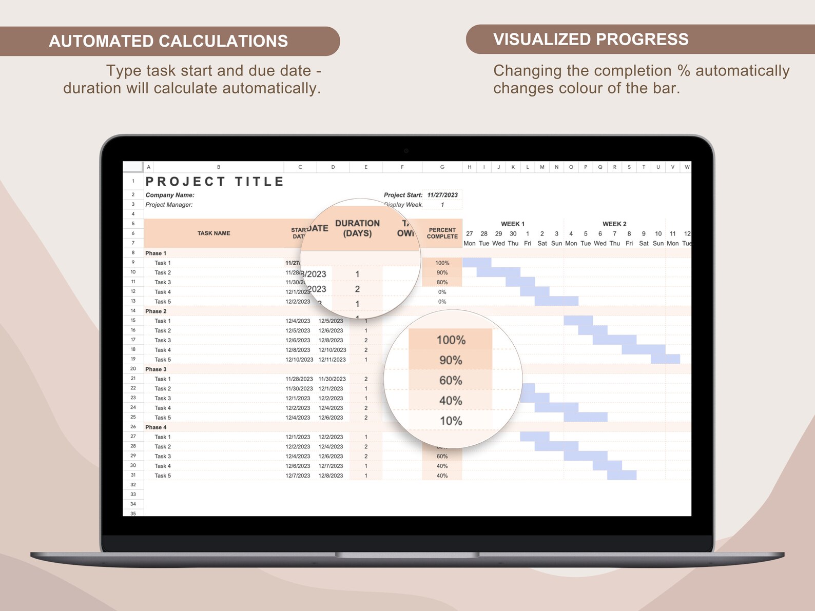 Gantt Chart Google Sheets, Project Tracker Template, Project Management