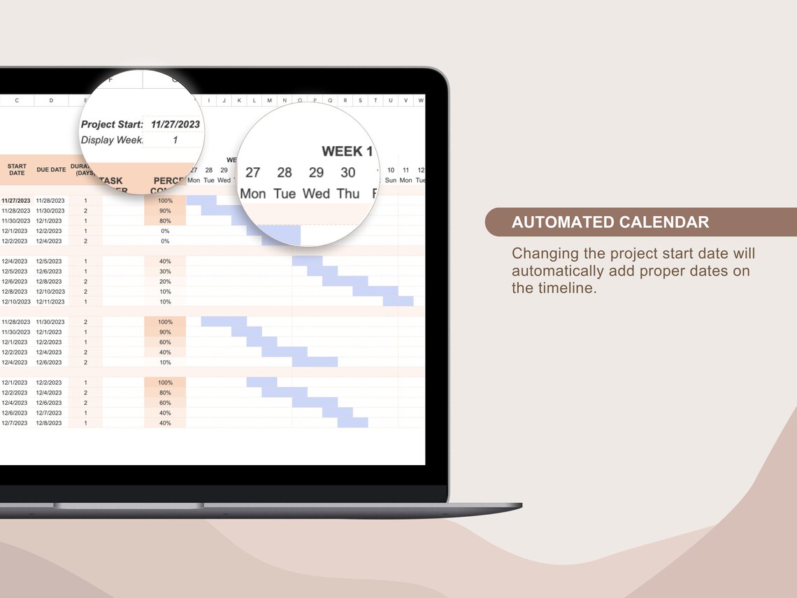 Gantt Chart Google Sheets, Project Tracker Template, Project Management