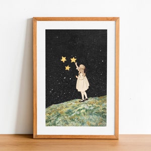 Counting Stars - Retro Futuristic Space Vintage Collage Art, Surreal Art Poster, Eclectic Home Decor, Premium Print & Wall Art