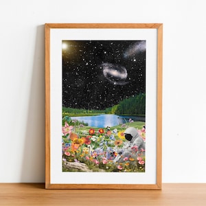 dreaming of you - Retro Futuristic Space Vintage Collage Art, Surreal Art, Eclectic Home Decor, Premium Print & Poster, Wall Art
