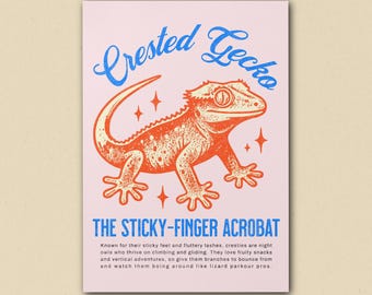 Poster kuifgekko: retro reptielkunst aan de muur voor kinderkamer