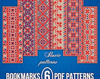 PDF Bookmarks in Slavic Embroidery Design, Slavic Cross Stitch Chart, Antique Embroidery in Sampler Design, Gift for Booklovers