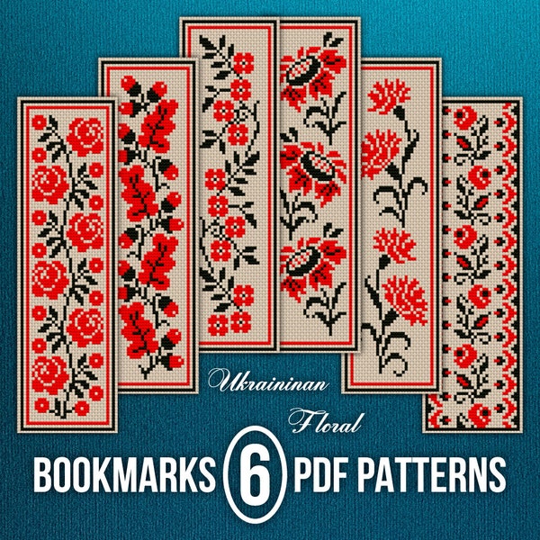 PDF Bookmarks Floral Embroidery Chart in Ukrainian Style, PDF Ukrainian Cross Stitch Pattern, Ukrainian Embroidery Floral Design, Mom Gift