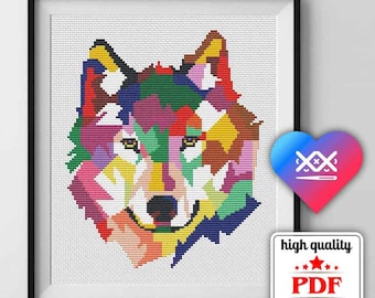 Wolf borduurwerk ontwerp, Wolf Cross Stitch patroon, bos dieren portret, Wolf borduurwerk grafiek, PDF-patroon, dierenliefhebber cadeau