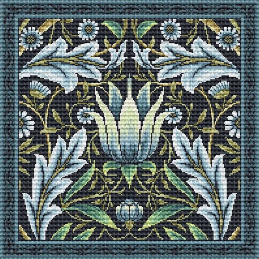 PDF Victorian Cross Stitch Pattern, William Morris Embroidery Design