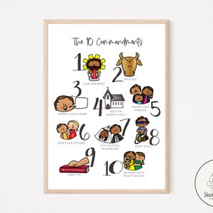 10 Ten Commandments, Kids Scripture Poster, Church Sunday School Decor, Homeschool, Christian Education, Rainbow Color, Verse, Bible Decor