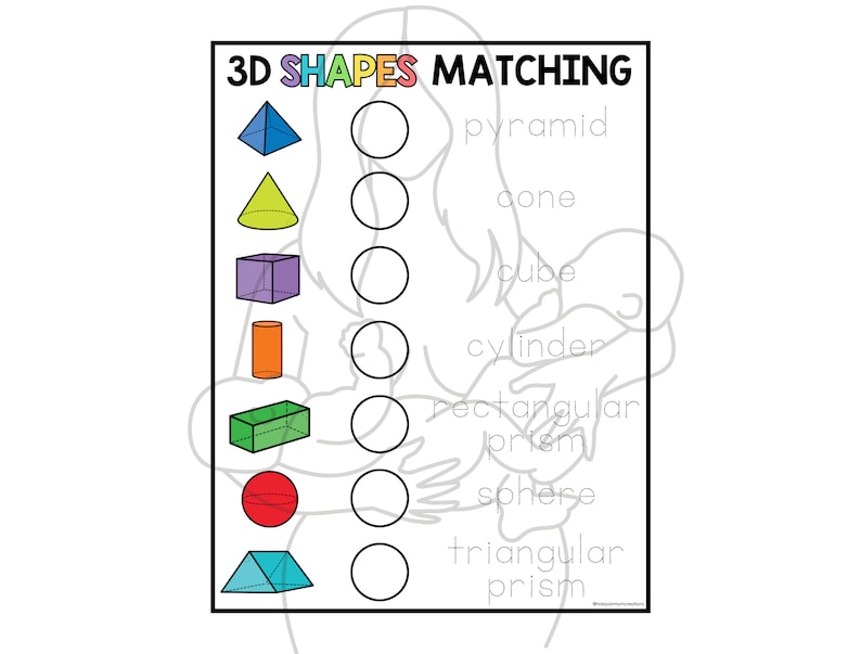 3D Shapes Printable Matching Game, Three Dimensional Shape Trace ...