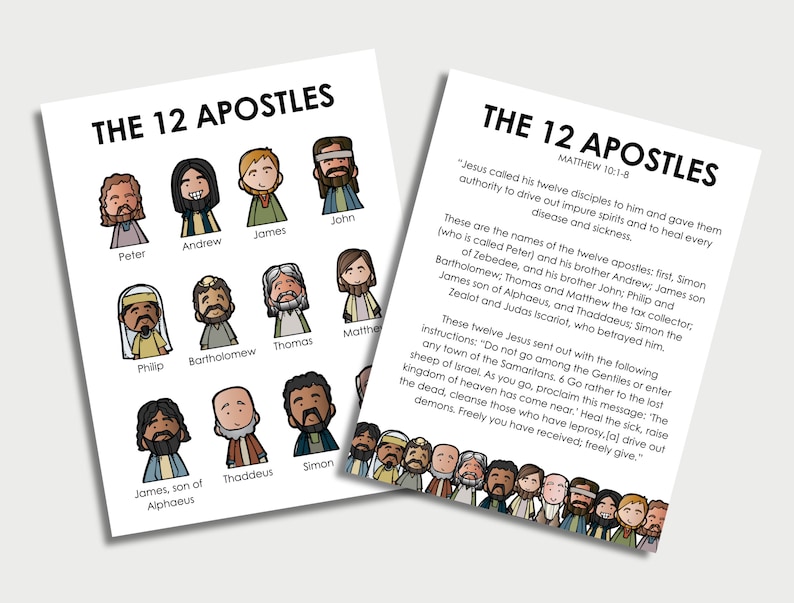 12 Disciples Bundle: Flashcards, Coloring Page, Matching Game (digital ...