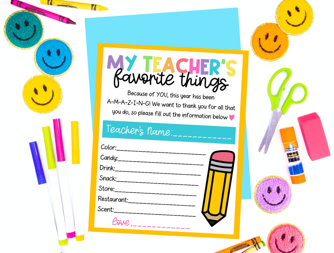 Teacher Appreciation Gift: Favorite Things Printable (digital Download ...