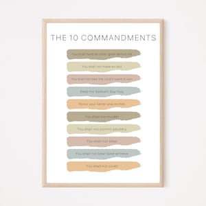 10 Ten Commandments, Kids Scripture Poster, Church Sunday School Decor, Homeschool, Christian Education, Boho Color, Verse, Bible Decor