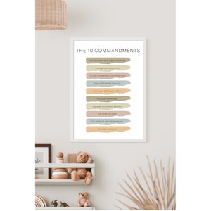 Ten Commandments Poster: Boho Kids Scripture, Sunday School Decor ...