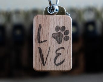 Love Paw Print Wood Keychain: Pet Lover Gift