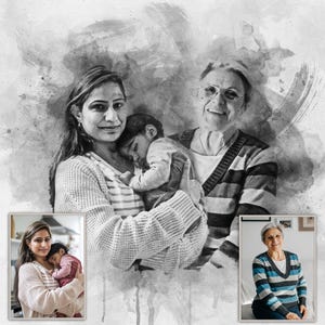 Add Loved One to Photo, Memorial Gift for Dad Mom, Loss of Father-Mother, Watercolor Family Portrait From Photos, Combine Photos