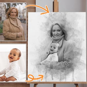 Christmas Gift, Add Loved One to Photo, Memorial Gift for Dad Mom, Loss of Father-Mother, Watercolor Family Portrait, Combine Photos