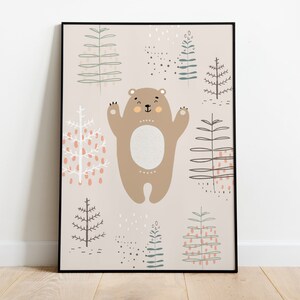 Cartel con estampado de osos, decoración de la habitación del bebé, arte de pared para niños, decoración boho, regalo de nacimiento