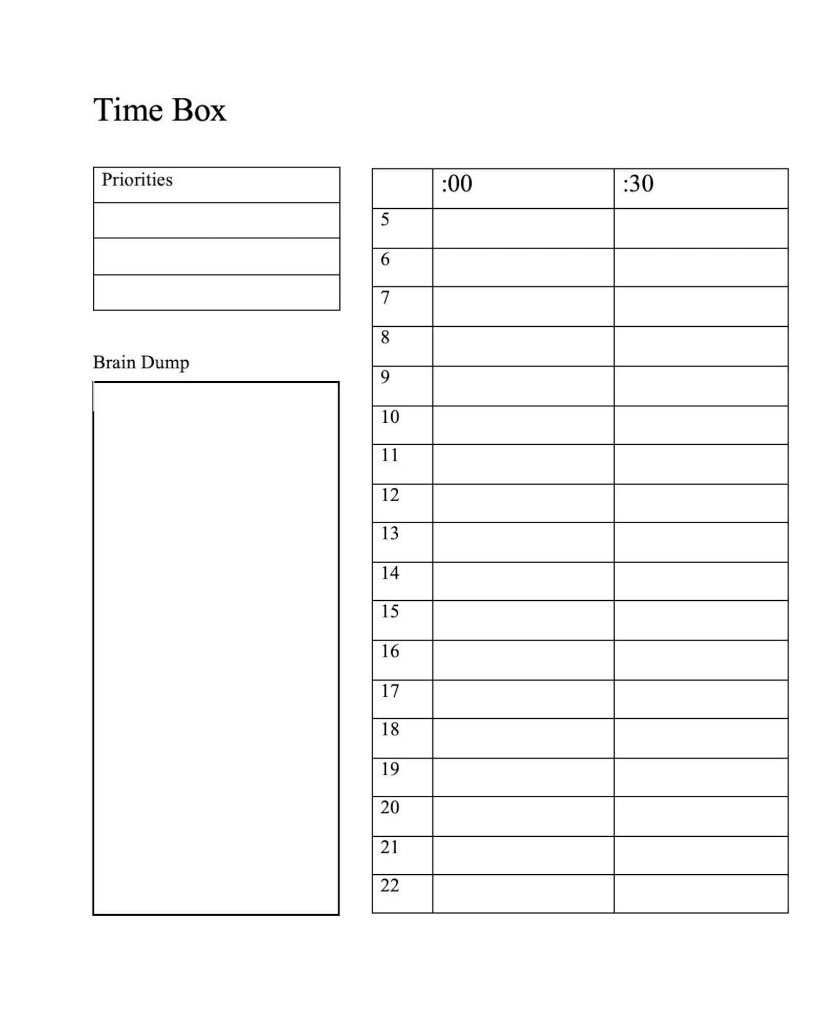 Harvard Time Box Template Etsy Harvard Time Box Template Etsy
