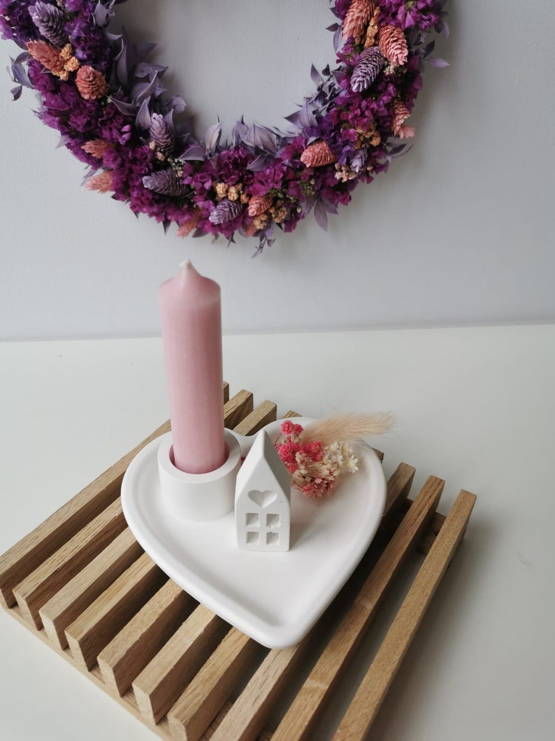 Kerzenhalter Herz Geschenkset Muttertag Geburtstag Kleinigkeit Raysin / Geschenk Freundin / weißer Kerzenhalter / rosa Kerzen Bild 2