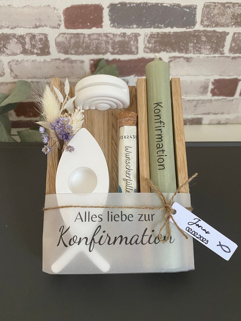 Konfirmations Geschenk Geld verschenken Personalisiert Kerze Set 1