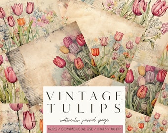 Vintage Tulips Flowers Junk Journal Kit Beautiful Digital Paper Scrapbooking Printable Paper Ephemera Journal Pages Instant Download