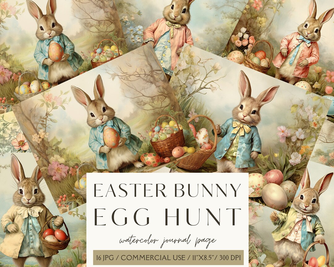 Egg Bunny Easter Junk Journal Kit Easter Digital Paper Bunny Floral ...