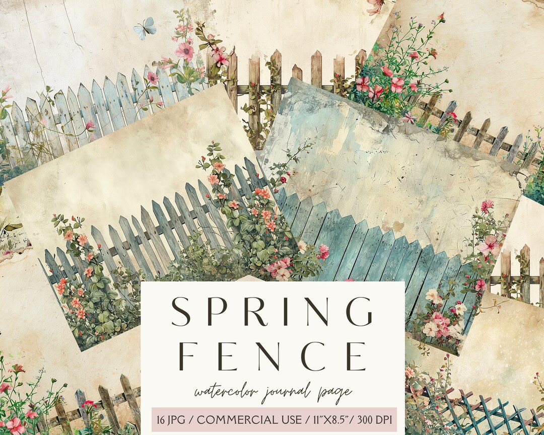 Spring Fence Flowers Vintage Junk Journal Kit Digital Paper ...
