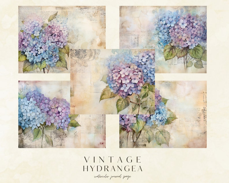 Vintage Hydrangea Junk Journal Kit Beautiful Digital Paper Scrapbooking ...