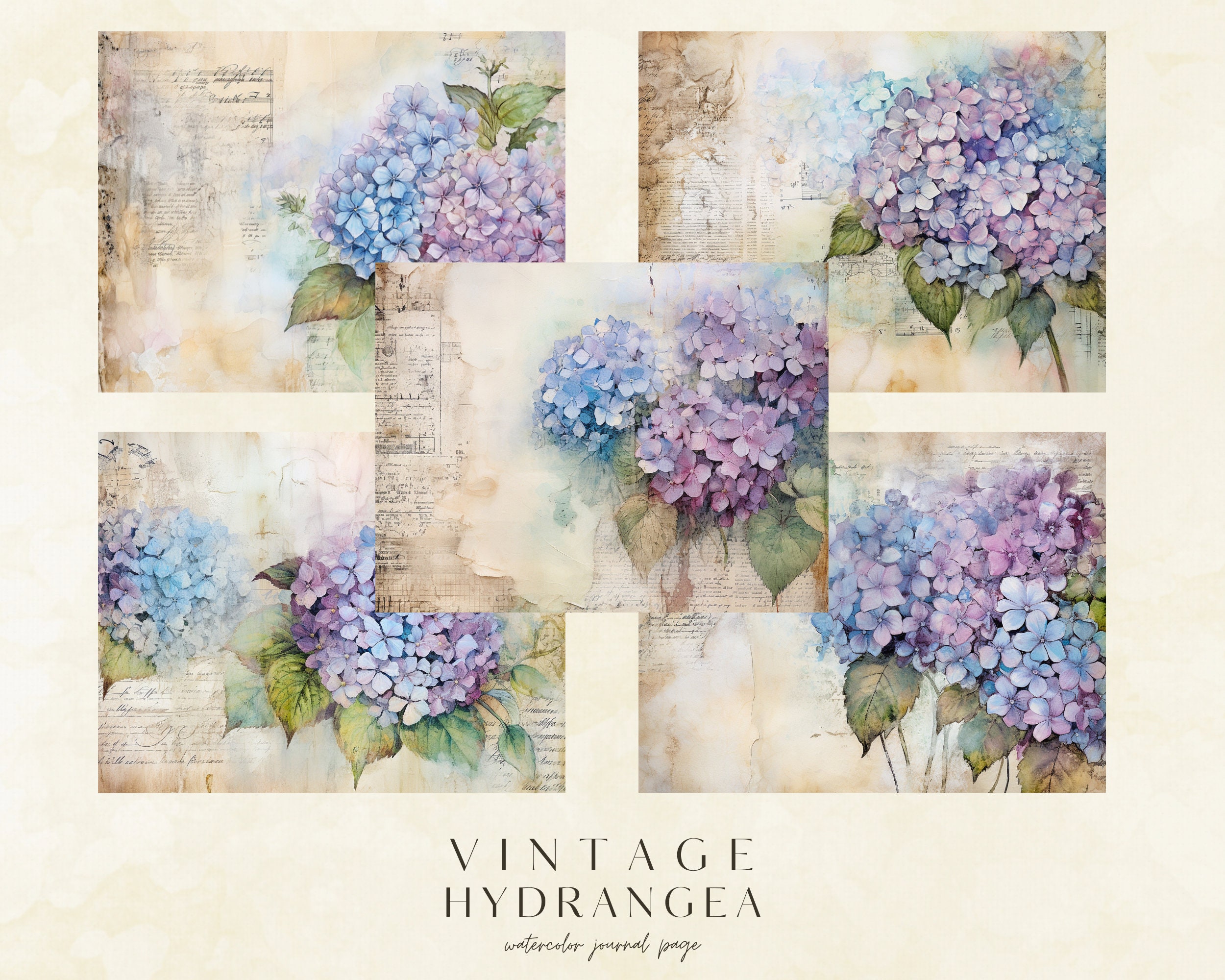Vintage Hydrangea Junk Journal Kit Beautiful Digital Paper Scrapbooking ...