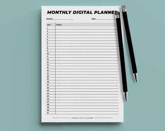 A4 Monthly Schedule | Printable PDF Planner (Digital Download)