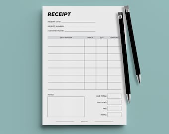 A4 Printable Receipt Form, Small Business Sales (Digital Download)