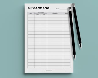 A4 Mileage Tracker Printable, Business Mileage Log (PDF Print-Ready)