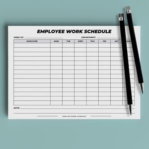 A4 Employee Work Schedule, Employee Work Schedule Template, Employee Organiser, PDF Print-Ready.