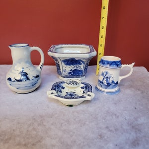 Four Vintage Blue and White Pieces Including Gouda, Delft