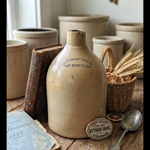 Antique 19th Century Ottman Bros. Fort Edward NY Salt-Glazed Stoneware Jug – 11.5”