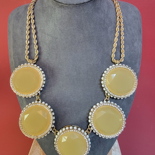 Vintage Banana Republic Bib Necklace with Antique Look Faux Diamonds 18-20" Adjustable Chain