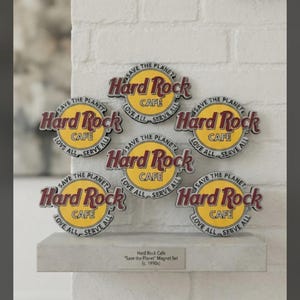 Vintage Hard Rock Cafe Save The Planet Magnet Set of 5 Retro Rocker Souvenir Collectible Kitchen Locker Decor