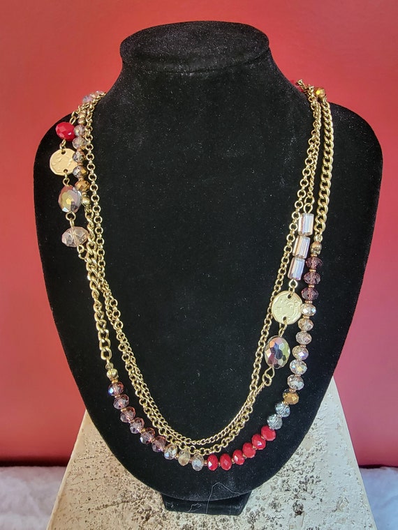 Vintage Long 43" Three Strand Glass Bead Necklace - image 1