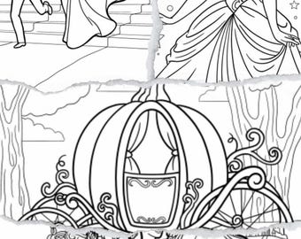 Askungen målarbilder set | 5 av setet | Disney Prinsessor-tema barnaktivitet | PDF direktnedladdning