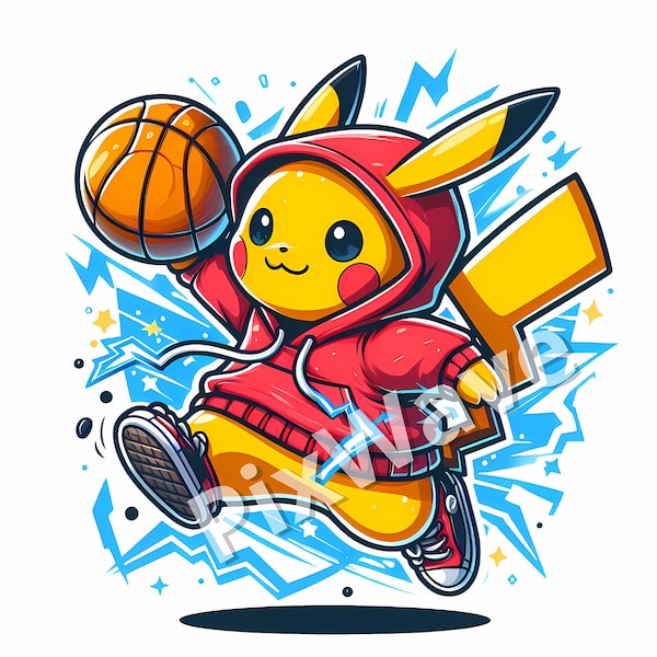 Pikachu playing basketball, Cute Pikachu PNG, Pikachu Printable, Pikachu SVG Cricut, Pikachu PNG, Cute Pikachu Sublimation, Pikachu Clipart