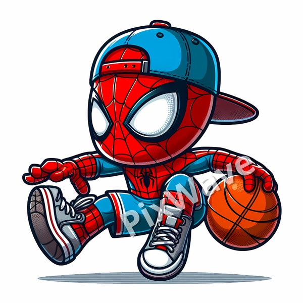 Spidey Playing Basketball, Cute Baby Spiderman, Spiderman Cartoon PNG, Spiderman Baby SVG, Spiderman Clipart PNG, Spiderman Comic Png