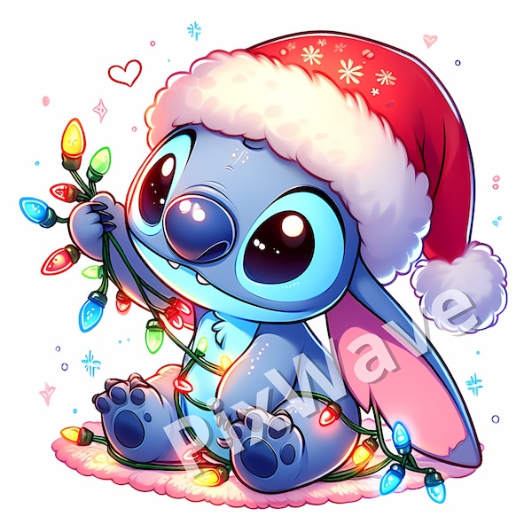Christmas Stitch SVG, Stitch Christmas Lights Svg, Stitch Santa Hat, Cute Stitch Svg, Merry Christmas Stitch, Stitch Clipart Png