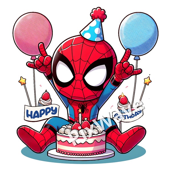 PNG di compleanno di Spiderman, festa di compleanno di Spiderman, compleanno di Spiderman SVG, invito alla festa di compleanno per ragazzi, torta di Spiderman