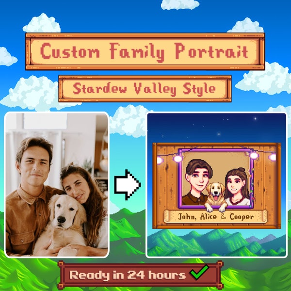 Ritratti personalizzati di STARDEW VALLEY, ritratti personalizzati di Stardew Valley, poster personalizzato di Stardew Valley, ritratto Pixel Art personalizzato