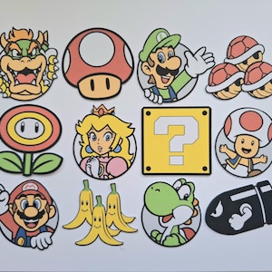 Super Mario Cupcake Toppers: Gamer Birthday Party Decorations (NON EDIBLE)