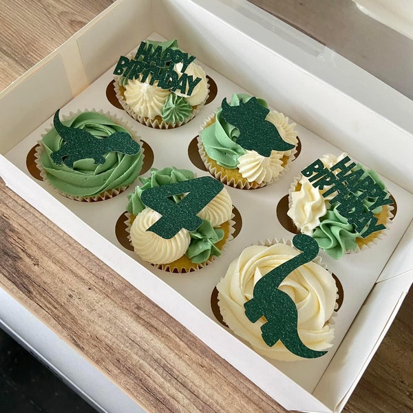 Dinosaur Cupcake Toppers: Glitter Dino Birthday Party Decorations (NON EDIBLE)